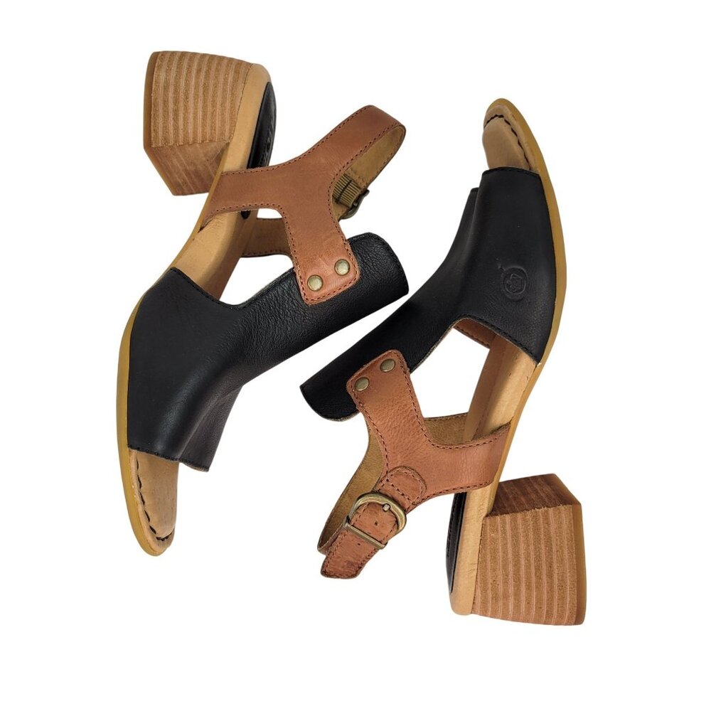 Born Black & Brown Leather Open-Toe Block Heel Sandals 7M - Picture 10 of 12